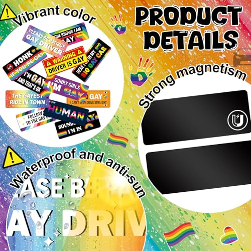 Image of 12 Pcs Gay Pride Funny Magnet Bumper Sticker LGBT Rainbow Pride Prank Magnetic Sign for Vehicle Truck Reusable Magnet Sticker for Fridge(Bright)