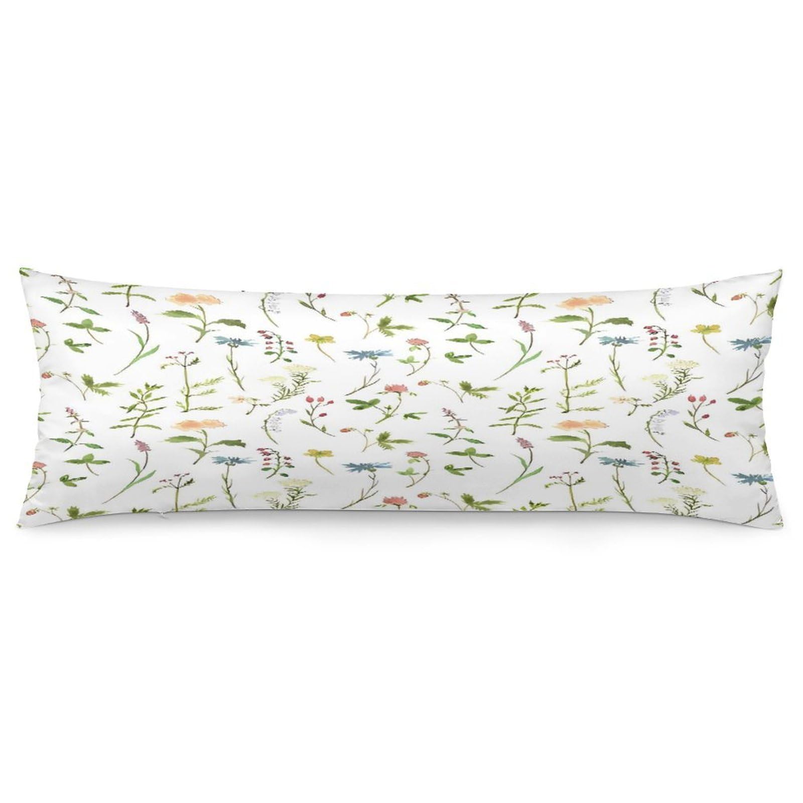 Season Watercolors of Herbs Flowers Body Pillow Cover Soft Full Long Pillow Cover Decorative Large Pillow Case Cozy Body Pillow Pillowcase Pillow Shams for Bed Sofa Couch Room Decor 18.9 X 53 Inch