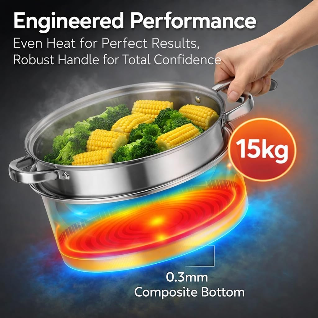 27cm/11in 2-Layer Steamer Steamer Pot, 2-Layer Steamer Pot Stainless Steel Cookware Cooker Vegetables Eggs Steaming Shrimp Food Double Boiler Soup Steaming Cookware, YDuupxevow2ha3sp7