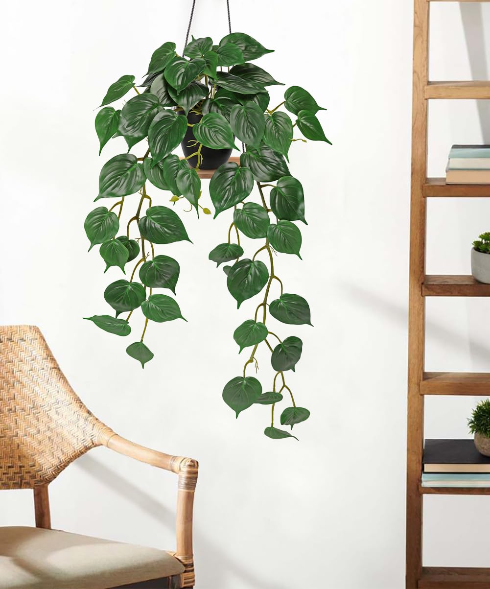 Hollyone Pothos di giada artificiale in vaso per la decorazione, 85 cm Golden Pothos pianta da interni falsificata da appendere in vaso per casa, stanza, ufficio