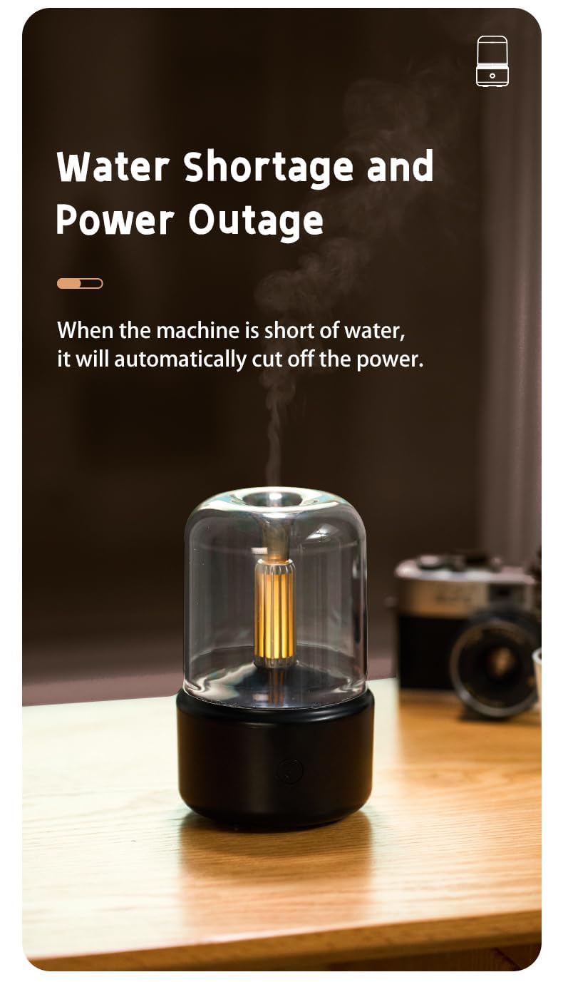 SCILLA 120ML Aroma Diffuser Flame Air Diffuser, Candlelight Humidifier, Portable Essential Oil Diffuser Noiseless Waterless Auto-Off Protection for Spa Home Yoga Office Bedroom(Black) - Image 5 thumbnail