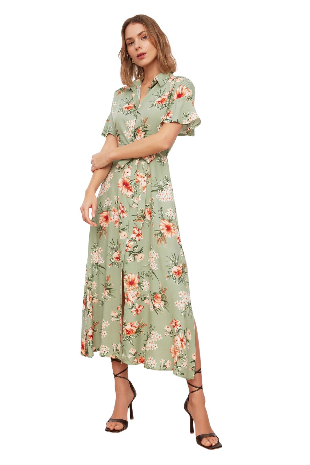 Trendyol Damen Very Colorful Women Shirt Woven Dress Midi-Hemdkleid, Regular Fit, Gewebtes Kleid, 38