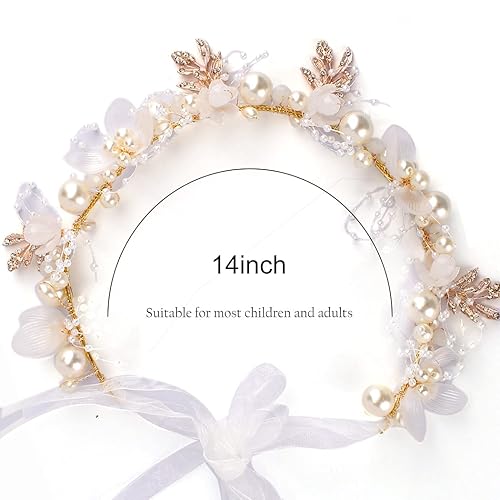 Miniatura 2 de Didder Tiaras de flores para niñas, diadema de flores para mujer, tiaras de corona de flores y coronas para mujer, tiara de flores de perlas de