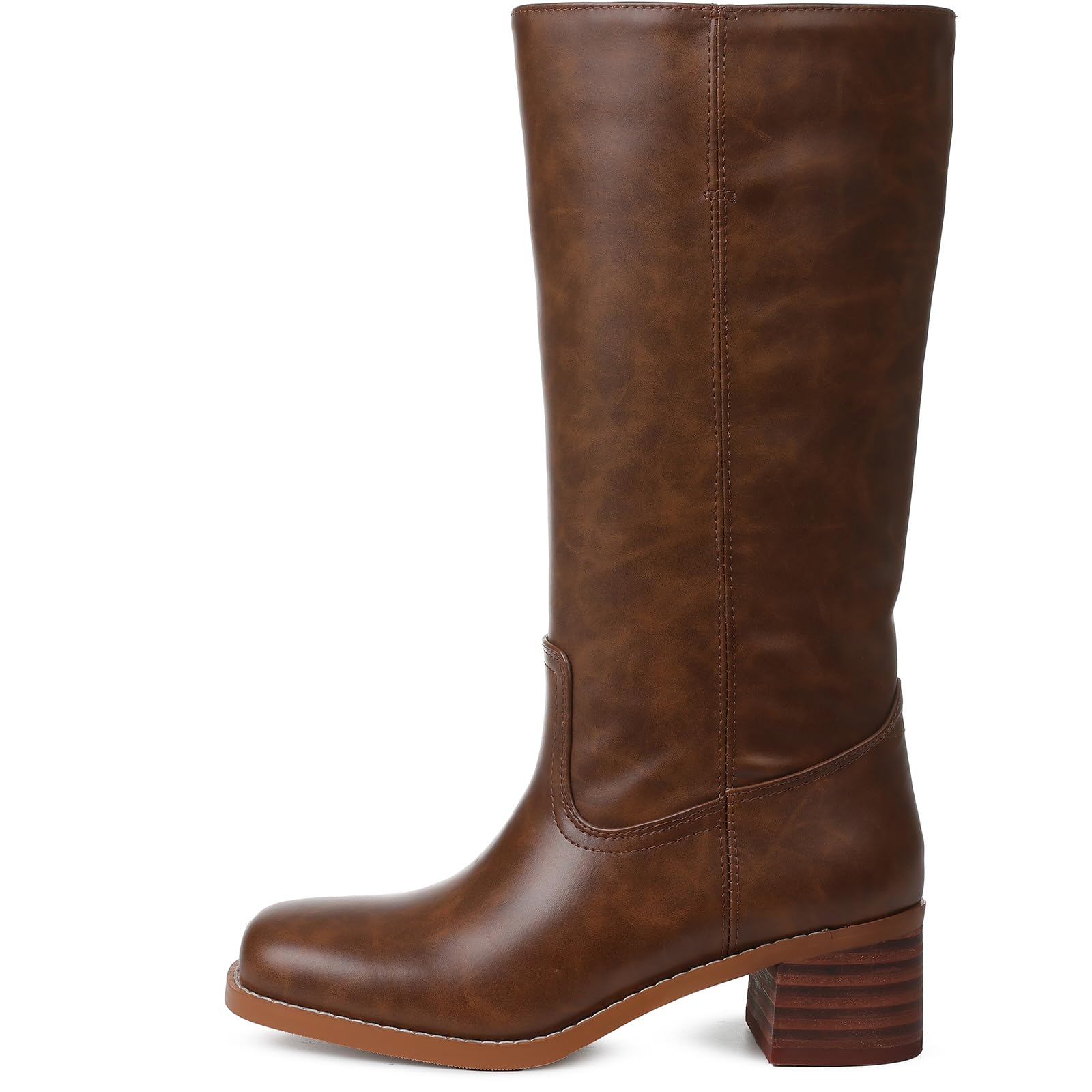 Womens Knee High Boots Chunky Block Heel Long Boot for Women Casual Square Toe Boots Low Heel Womens