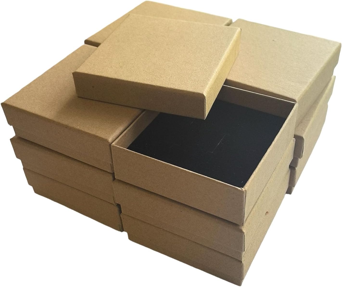 ARTISAMILY 12pcs 3.5 x3.5 x1 Inch Cotton Fill Jewelry Gift Boxes Earring Bracelet Necklace Box Cardboard Paper Jewelry Boxes Case Tan for Birthday Wedding Christmas Shipping Storage image 4