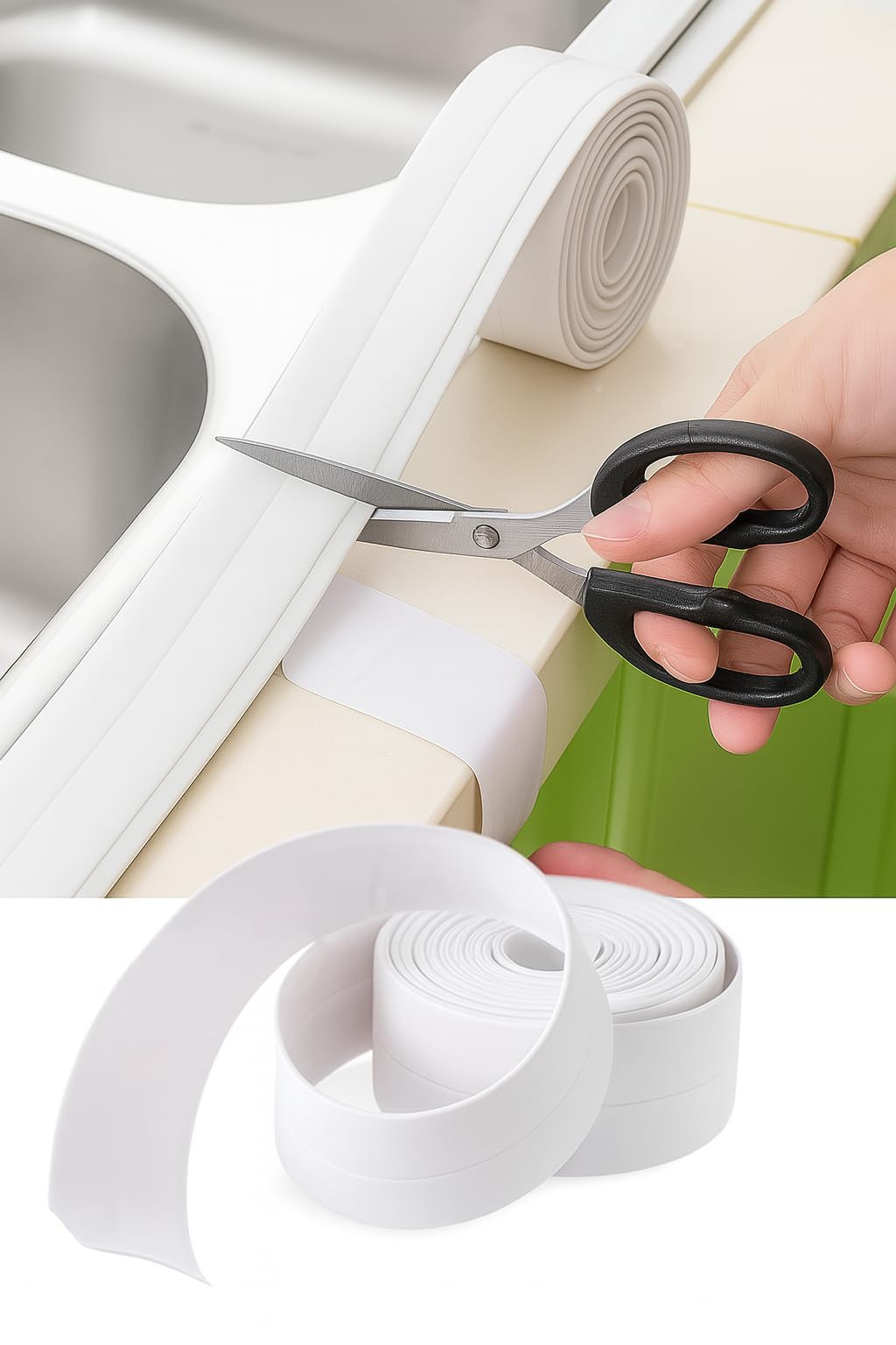 SUWORS 3.2 Metre Su Geçirmez Bant – Beyaz Kendinden Yapışkanlı Lavabo Duvar Kenar, Küf ve Nem Önleyici