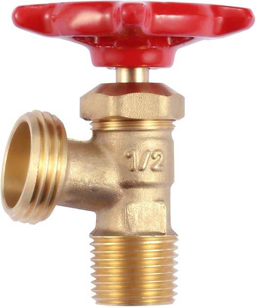 1 PCS Brass 90 Degree Elbow Stop Valve Hose Bibb Boiler Drain NPT 1/2" Male Thread to Male GHT 3/4" Inch Male Threaded Garden Connector Adapter Water Shut-Off Valve Faucet