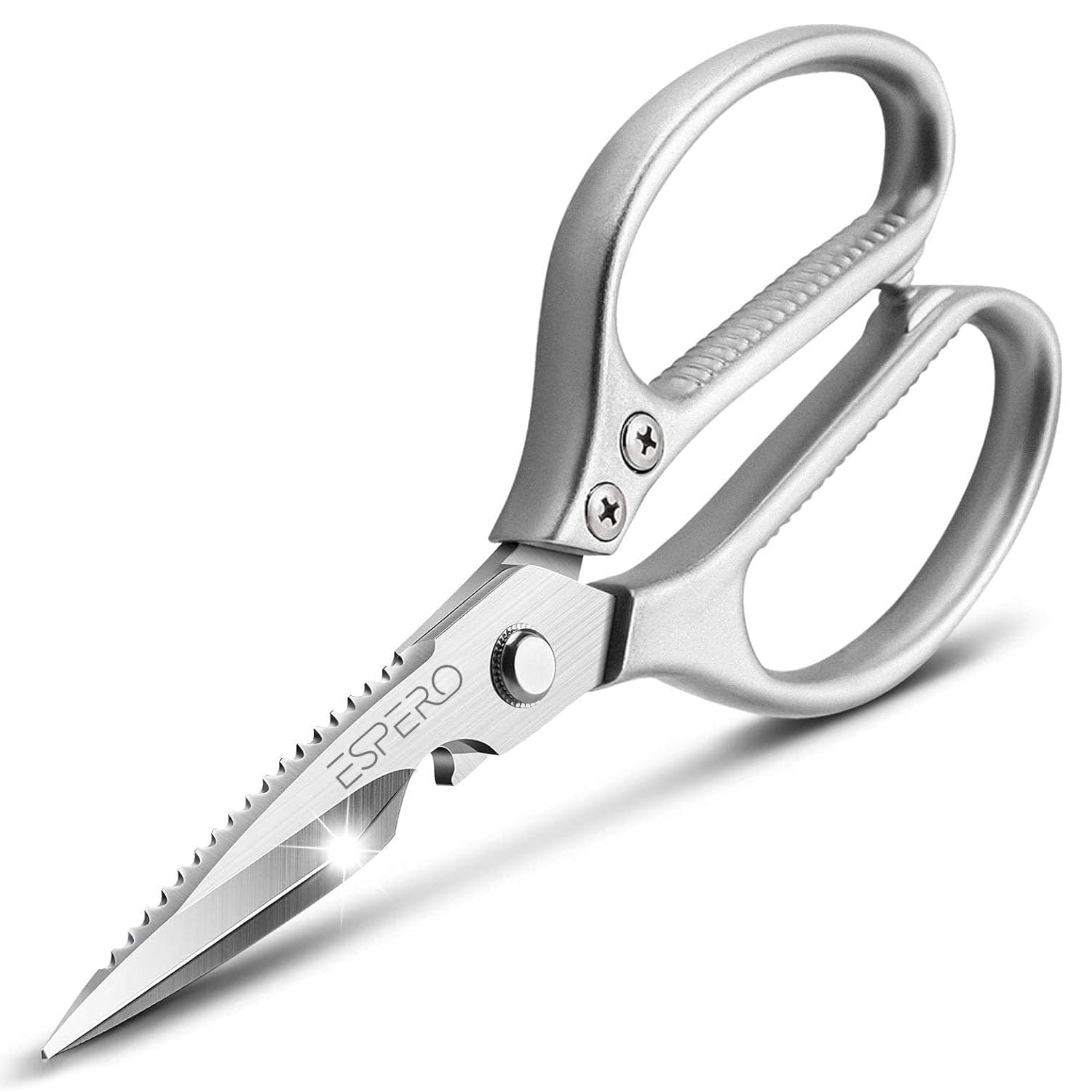 ESPERO Multi Purpose Made In Japan Kitchen Scissors, food scissors,Premium Stainless Steel Solid Kitchen Shears for Meat, Seafood, Chicken, Vegetables, Herbs, BBQ, Bottle Opener (Silver)