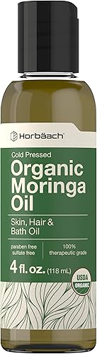 Horbäach Aceite de moringa orgánico | 4 onzas líquidas | para cara, cabello y piel | prensado en frío | 100% grado terapéutico | Sin parabenos ni