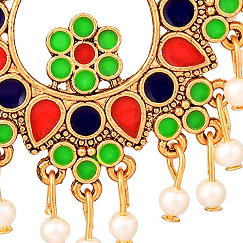 Image of Yellow Chimes Beautifully Enamelled Gold Plated Meenakari Chand Bali Earrings for Women and Girls