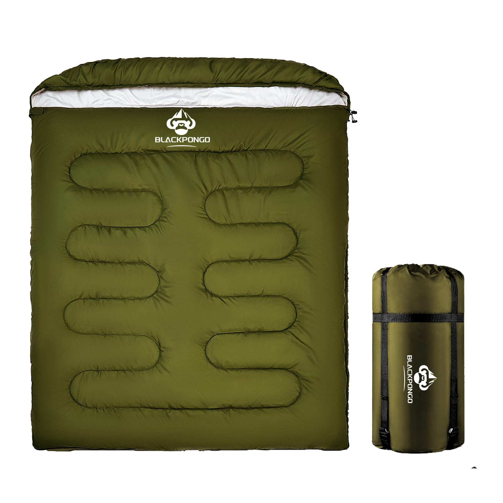 Blackpongo Double Sleeping Bag for Adults Men Women, XL Queen Size Two Person Sleeping Bag for All Season Camping Hiking Backpacking 2 Person Sleeping