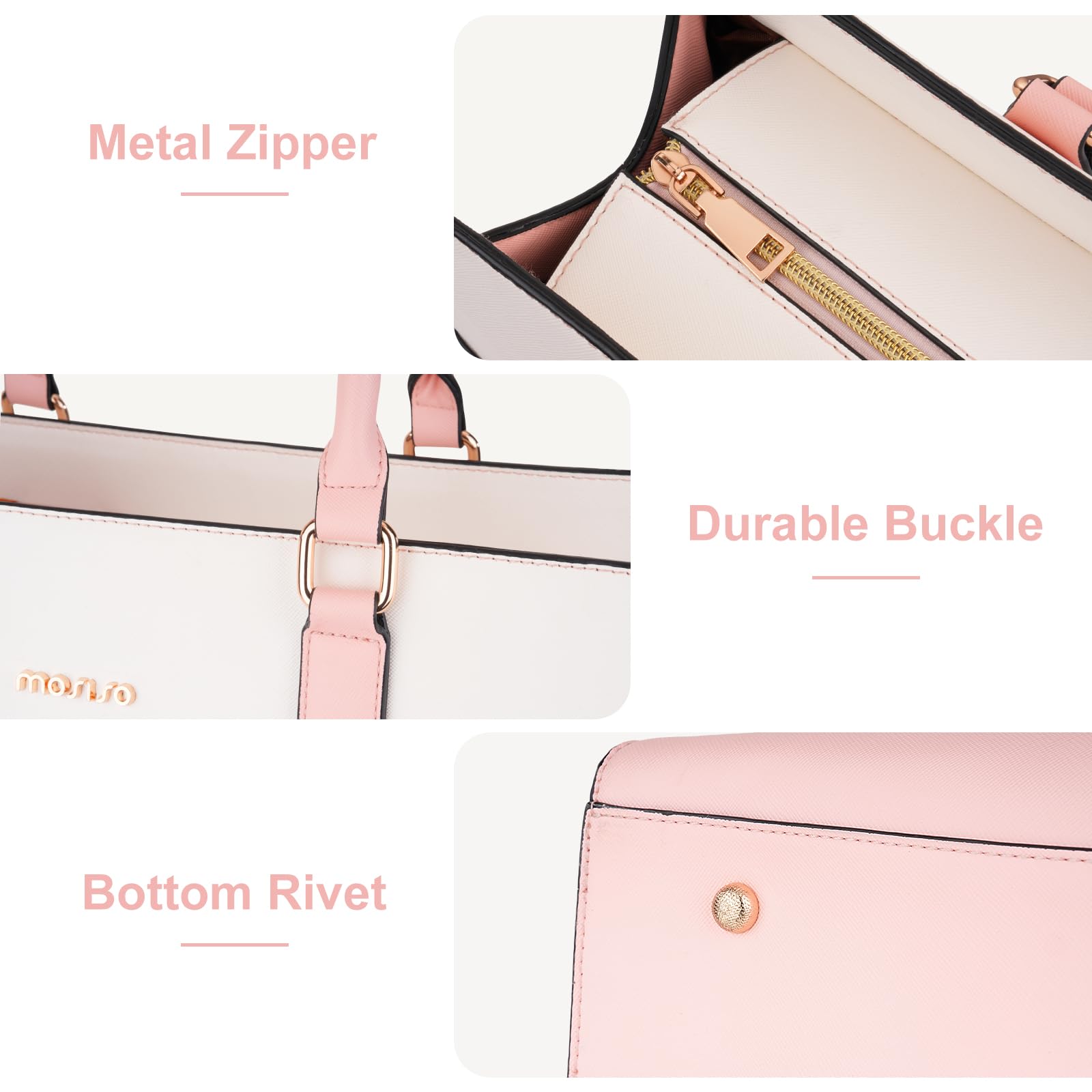 MOSISO Borsa Tote Laptop Donna, 15.6 Pollici Lavoro Pelle PU Impermeabile con Pochette e Fiocco, Borse a Mano Grande Capacita, Borsa a Tracolla Computer, Valigetta Lavoro Ufficio, Insegnante,Rosa