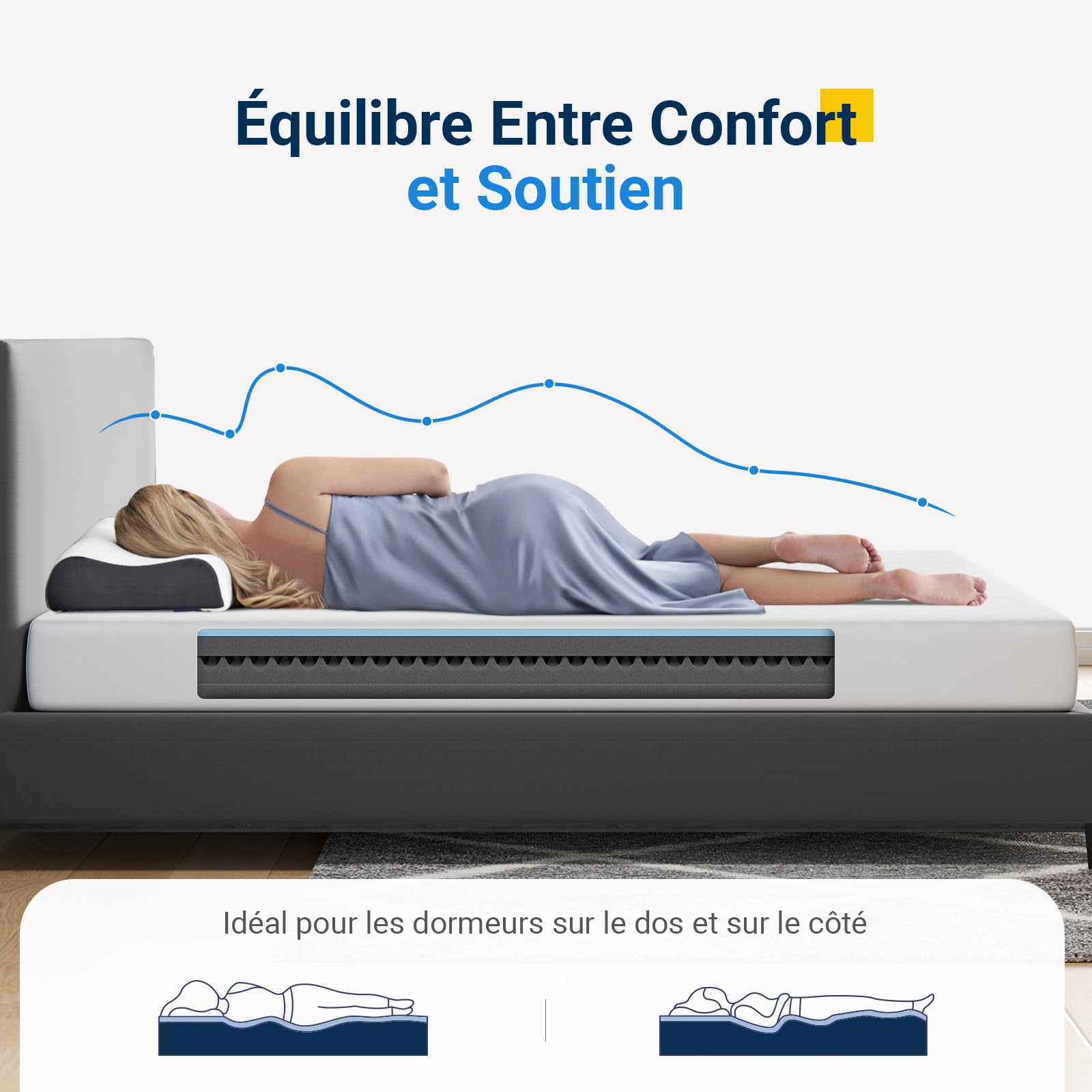 Avenco Matelas 90x190, 18CM, Matelas à Mémoire de Forme en Gel, Mousse en Matériau Bambou, Certifié Sûr et Fiable par CertiPUR-US et Oeko-TEX, Sommeil Frais, Evacuation de L'humidité, Lavable