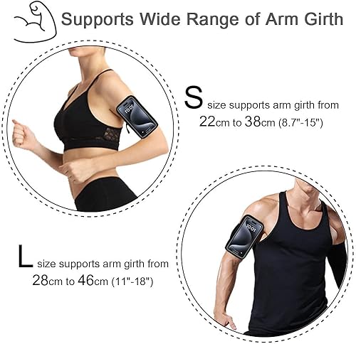 Miniatura 5 de JEMACHE Brazalete para correr para iPhone 17 16 15 14 13 Pro MaxPlus, Samsung Galaxy S25 S24 S23 UltraPlus, bolsa de brazo con hebilla G (negro) S