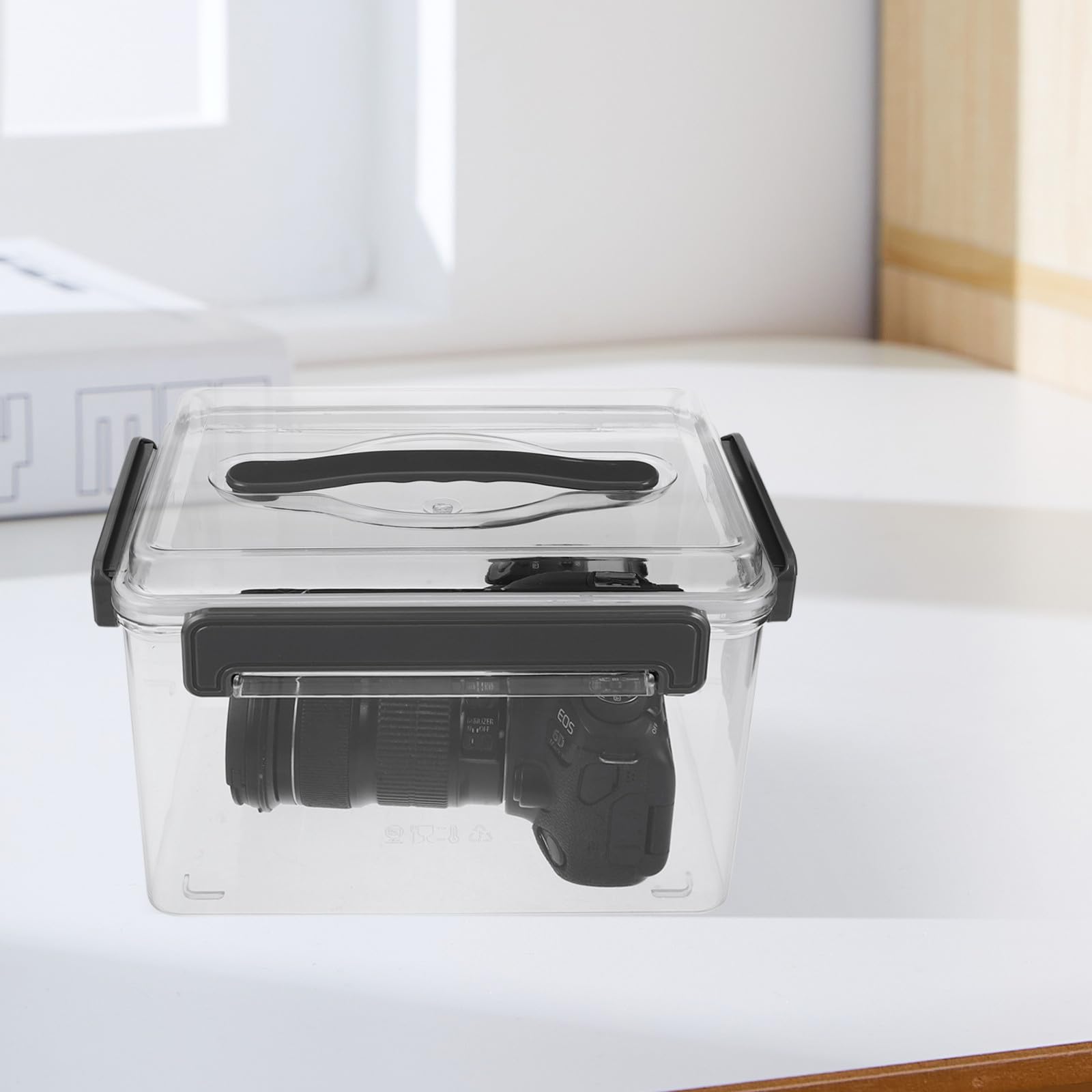 Organizador portátil para Lentes de cámara: Caja de Almacenamiento de plástico Transparente con Tapa y asa para Guardar Equipos fotográficos y Lentes. Medidas: 11,4 x 7,5 x 6,9 Pulgadas.