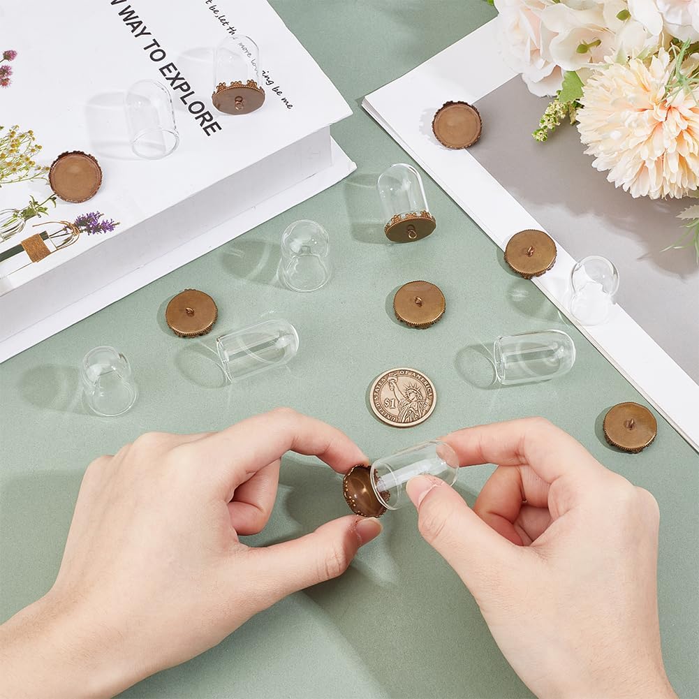 BENECREAT 12Pcs Clear Tube Glass Pendant, 1.38x0.87 Inch Hollow Glass Dome Vial Pendant for Necklaces DIY Jewelry Making - Image 3