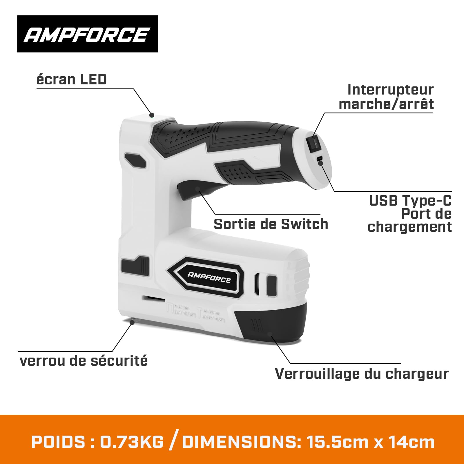 Agrafeuse électrique 2-en-1 sans fil 4V lithium-ion avec charge USB-C – inclut agrafes et clous pour tapisserie, réparation de meubles, moquette et bricolage maison