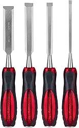 MTX Jogo de Formões 4 Peças (6/12/18/24mm), Aço CrV 60 HRC para Madeira, Cabo 2 Componentes Antiderrapante