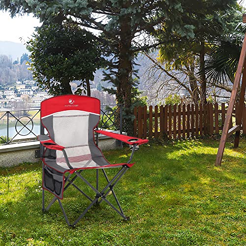 High Point Sports Portable Mesh Back Camping Folding Chair, Heavy Duty Fishing Lawn Chair, Padded Collapsible Outdoor Chair For Adults, Outdoor, Garden, Patio, Red #TOP5