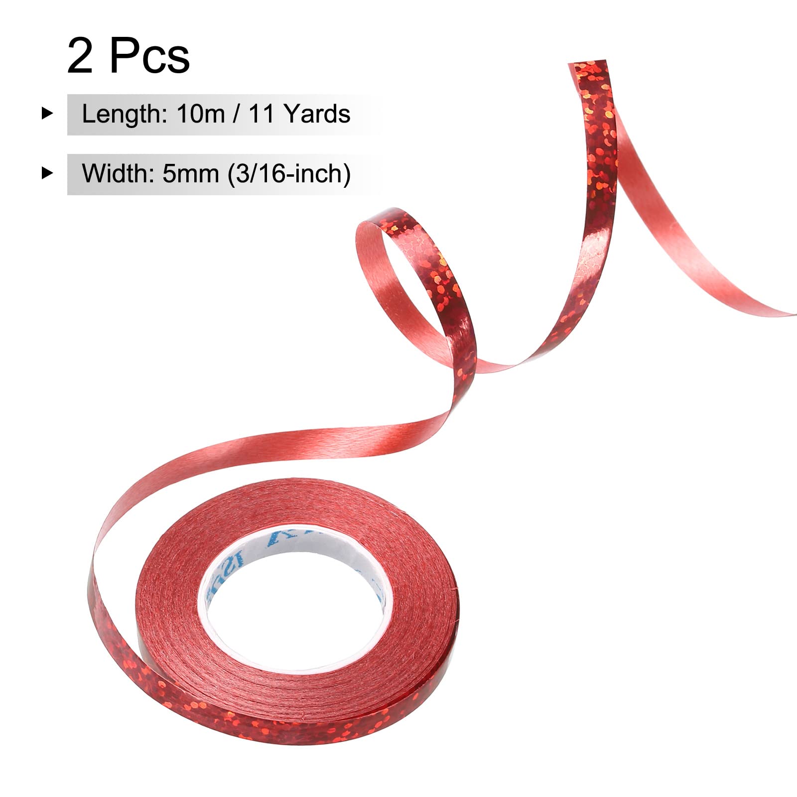 PATIKIL 2pcs Curling Ribbon Crimped Balloon String 5mm Laser Metallic Shiny 10m Iridescent for Party Decoration Gift Wrapping Crafts Florist Red - Image 2