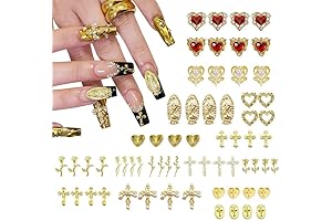 64-Piece Nail Charm Set with Gold Crosses, Hearts, Roses, and the Virgin...