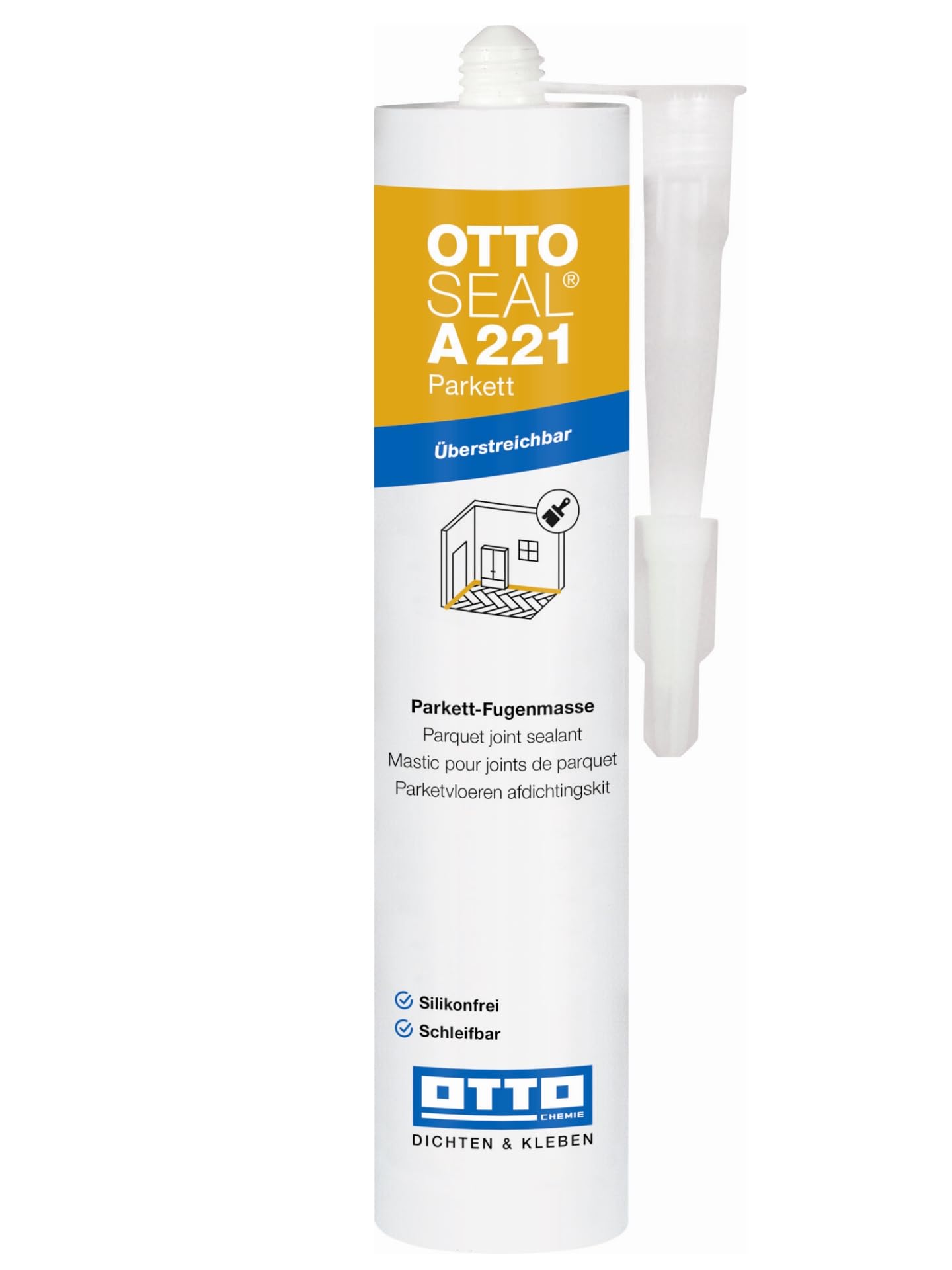 OTTOSEAL A221 - Masilla para parqué (20 x 310 ml, haya amortiguada, para parqué, laminado, tablones de madera, suelos de corcho, pisos y zócalos, juntas de reparación en madera