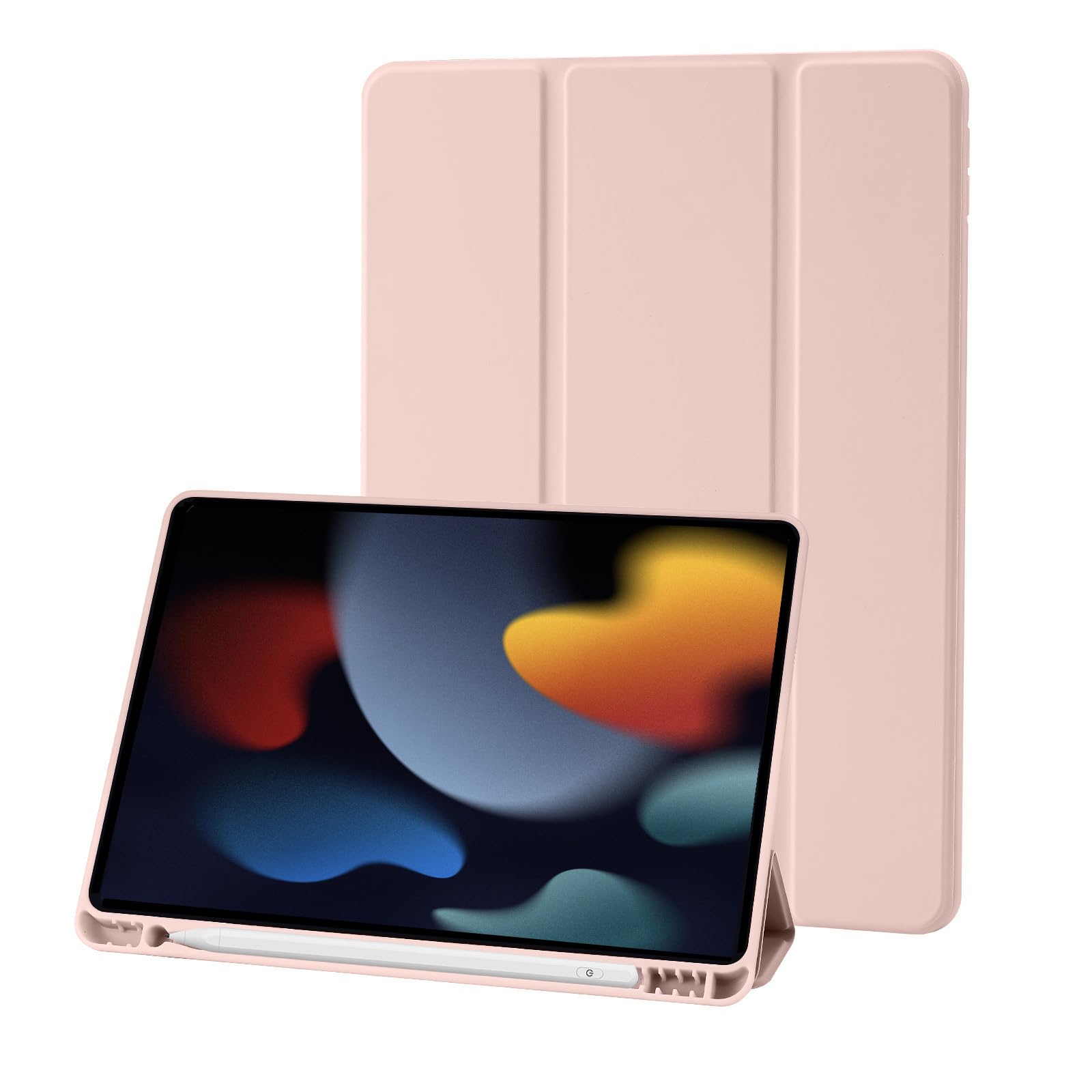 Hülle Kompatibel mit iPad 9 8 7 Generation 10.2 Zoll, Model 2021/2020/2019,9./8./7. Hülle mit Stifthalter, Trifold Ständer Schutzhülle, Auto Schlafen/Wachen for iPad 10,2 - Rosa