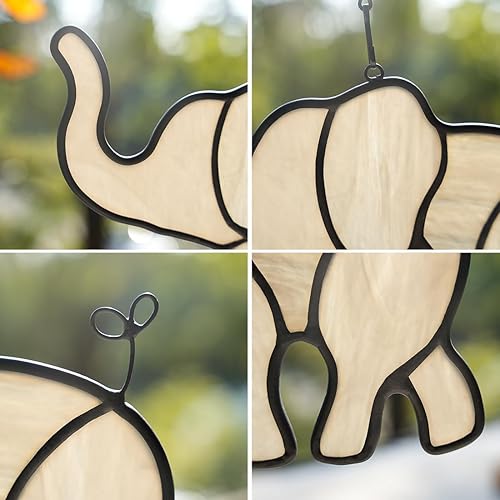 Miniatura 3 de BOXCASA Bonito adorno de elefante para ventana, decoración de elefante, vitral, para colgar, regalos de inauguración de la casa, decoración de
