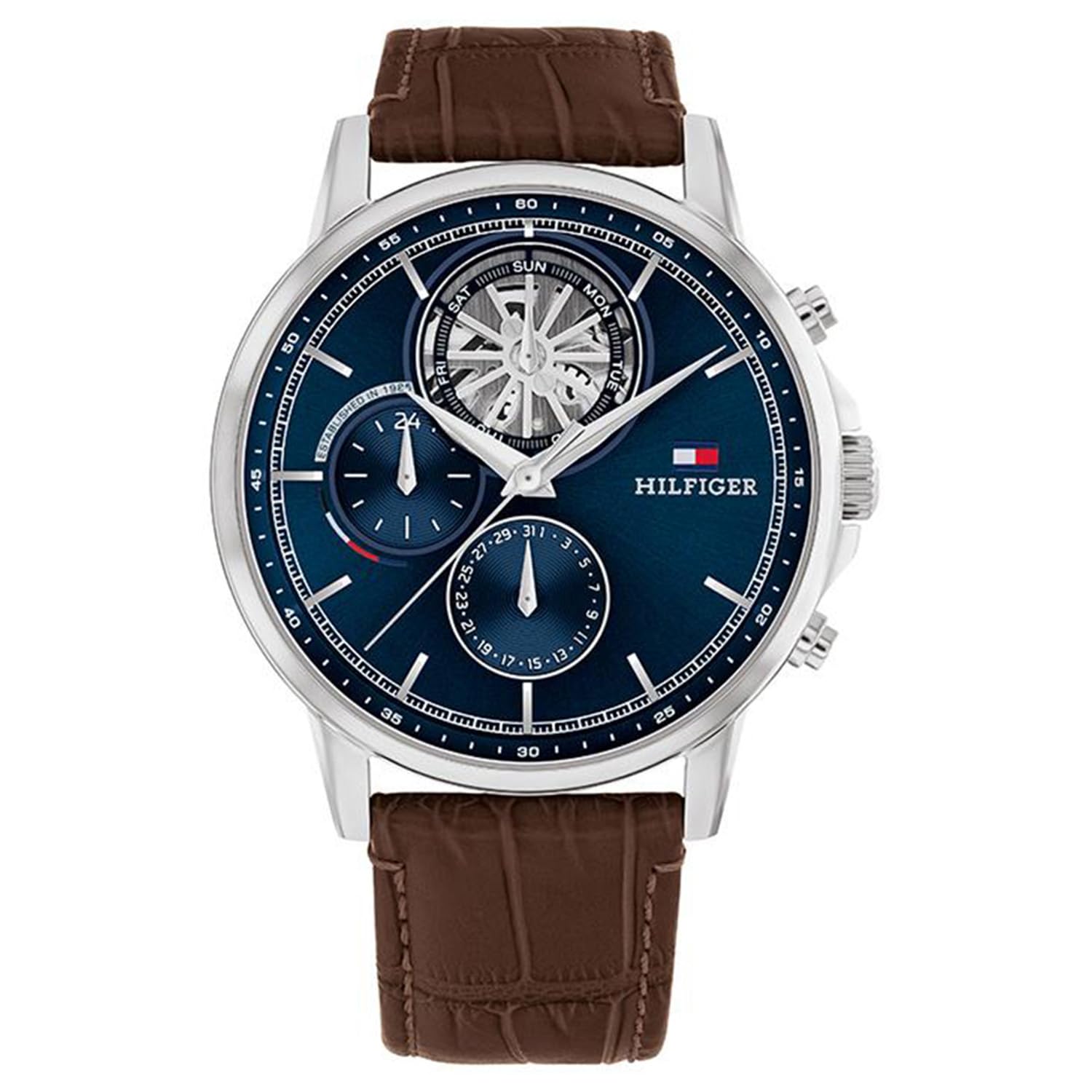 Stewart Quartz Multifunction Navy Dial Brown Leather Strap Men's Watch - NTTH1710629-image-30