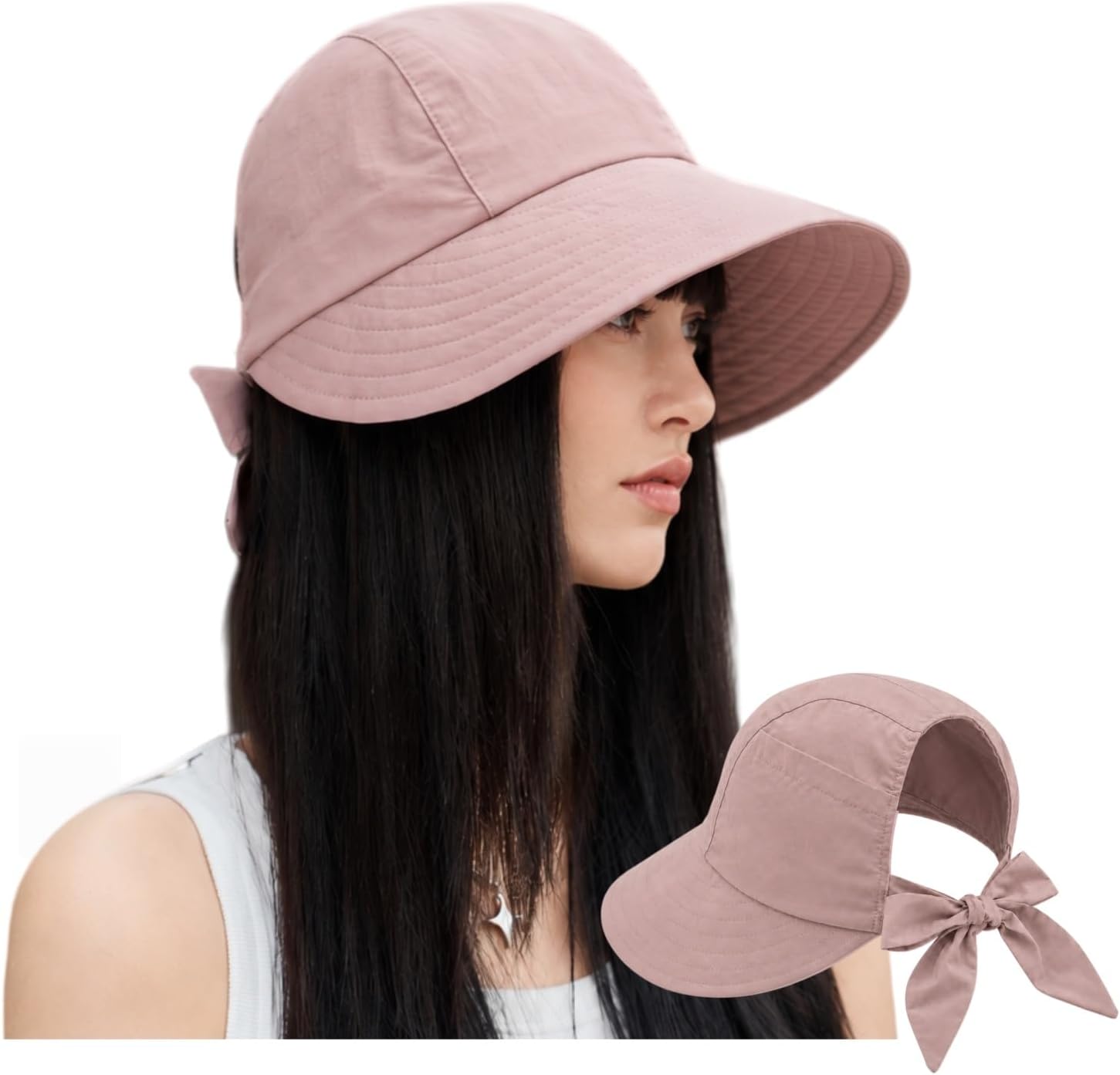 Womens Wide Brim Visor Sun Hats UPF50+ UV Protection Packable Summer Hat with Adjustable Bow