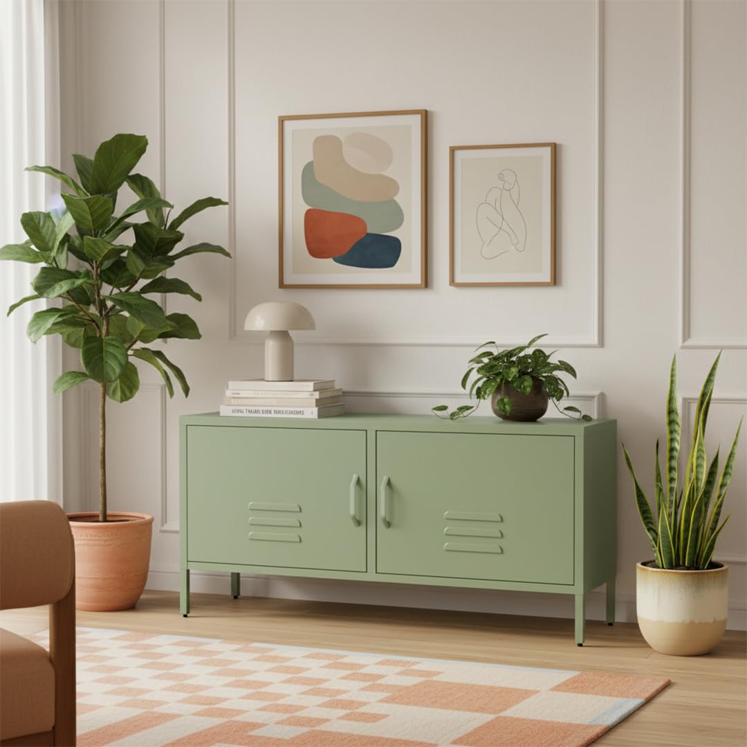 skølm TV-Schrank aus Metall in Mintgrün, 110 x 38 x 55 cm