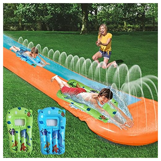 HOOLRO Water Slip and Slide for Kids and Adults with Surfboards, 16 Foot Outdoor Water Toys Backyard Garden Racing Lanes and Splash Pool (16 ft × 4.6 ft)