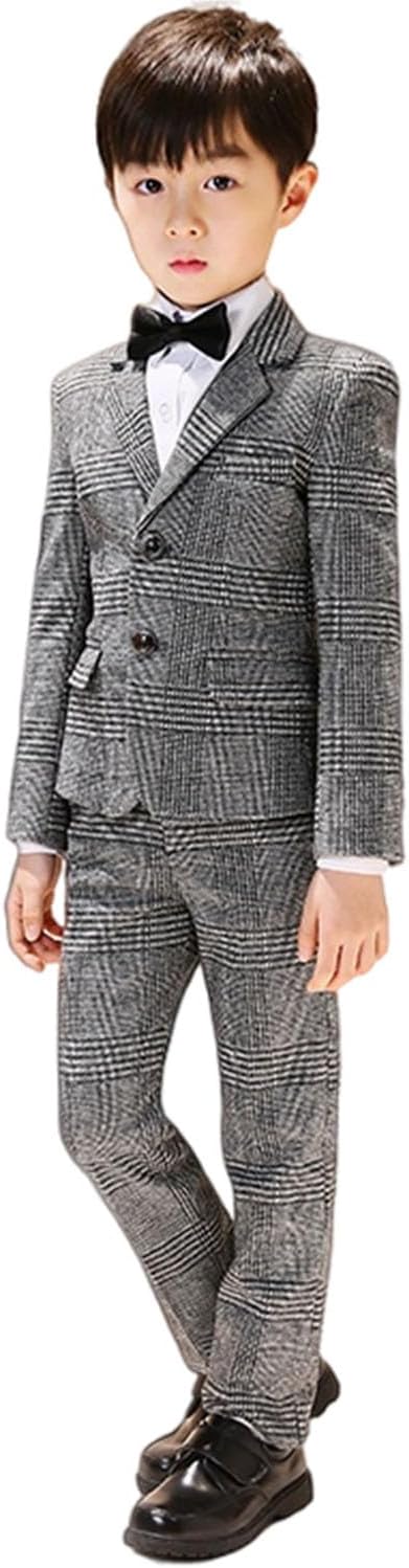 Kromoc Boys' Houndstooth Three-Piece Suit Notch Lapel Tuxedos Wedding Banquet Formal Prom