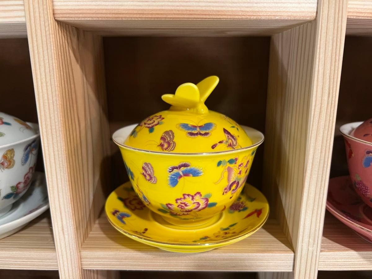 中国茶器　蓋碗　女性ぴったり　蝶恋花　黄色 Amazon | 中国茶器 蓋碗 女性ぴったり 蝶恋花 黄色 | ノーブランド品