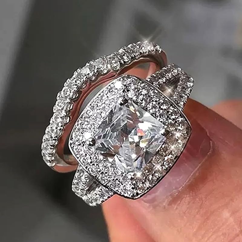 Cadeau ensemble de 2 bagues en diamant carré pour célébrer un moment unique