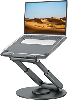 Tounee LS07 EXPRO Telescopic Laptop Stand: 360° Swivel Base, Sit-Stand Height Adjustable 2-21", Fits 10-17" Laptops, Gray