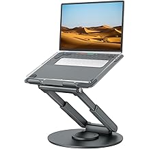 tounee Telescopic Laptop Stand for Desk with 360&deg; Swivel Base, Sit to Stand, Height Adjustable, Portable Riser Holder for Good Posture, Compatible with MacBook Pro, All Laptops 10-17"-Gray