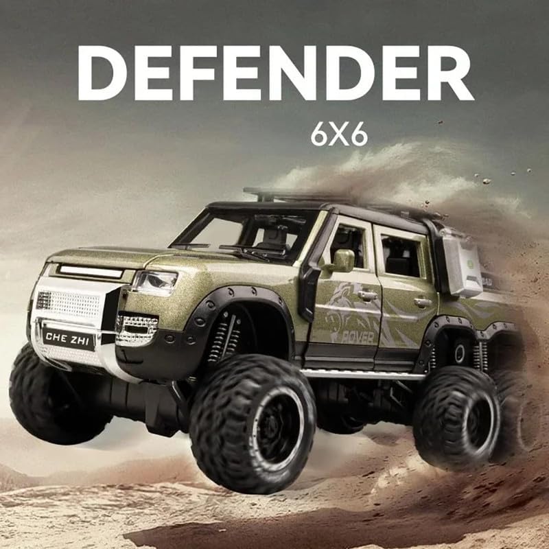 Image of Kids Model 1:24 6 Wheel Defender Die Cast Metal Car Pull Back Action Opening Doors with Realistic Engine Sound Lights Toy Car Gift for Boys - Green