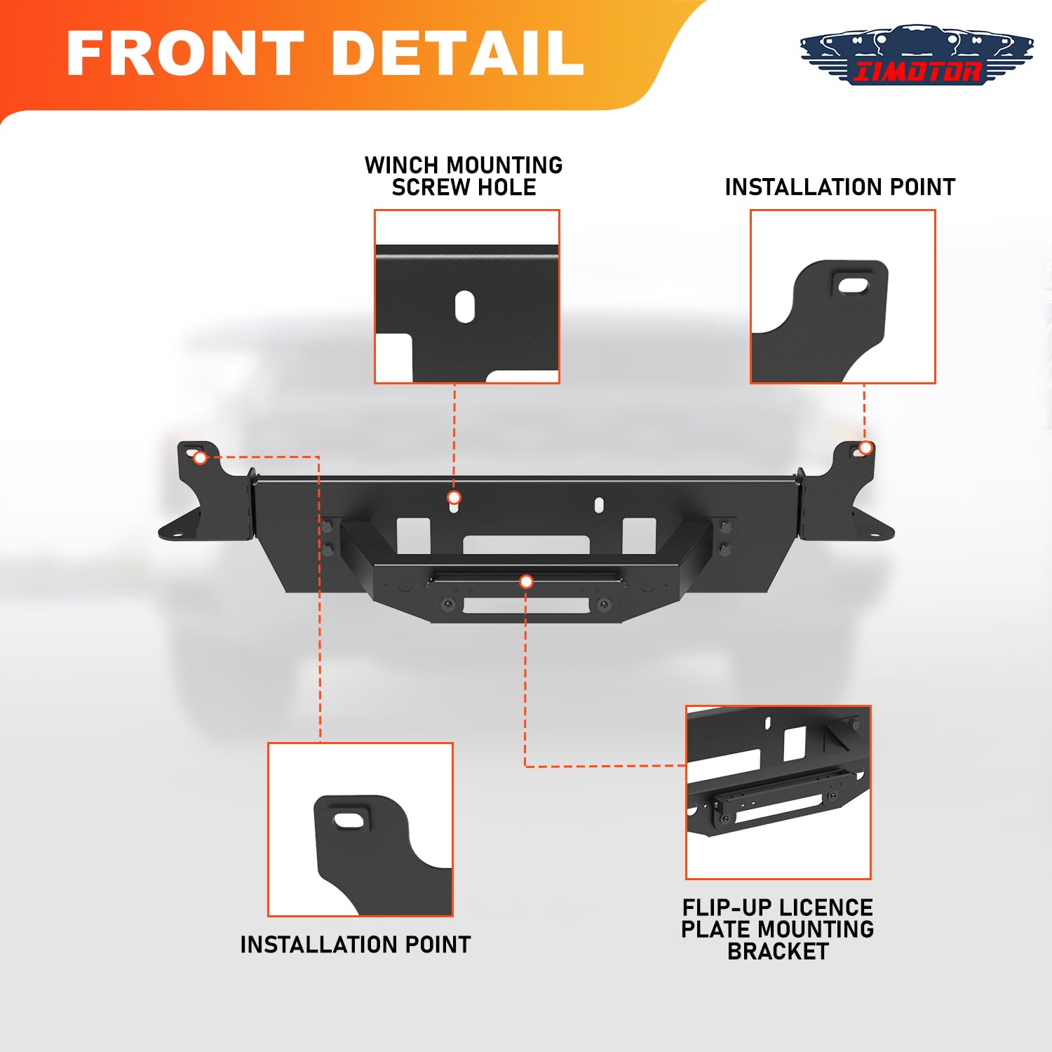 I1MOTOR Front Hidden Winch Plate for 2019-2024 Dodge RAM 1500 [Excluded EcoDiesel, Rebel, TRX & Ram 1500 Classic Models] with Flip-up Licence Plate Mounting Bracket, Multiple Size Winches
