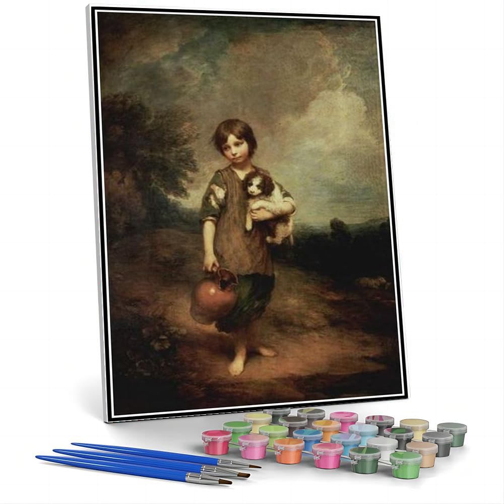 少女と犬の絵画のレプリカ（ポスター） 犬と水差しのコテージ少女、1785年、1935年