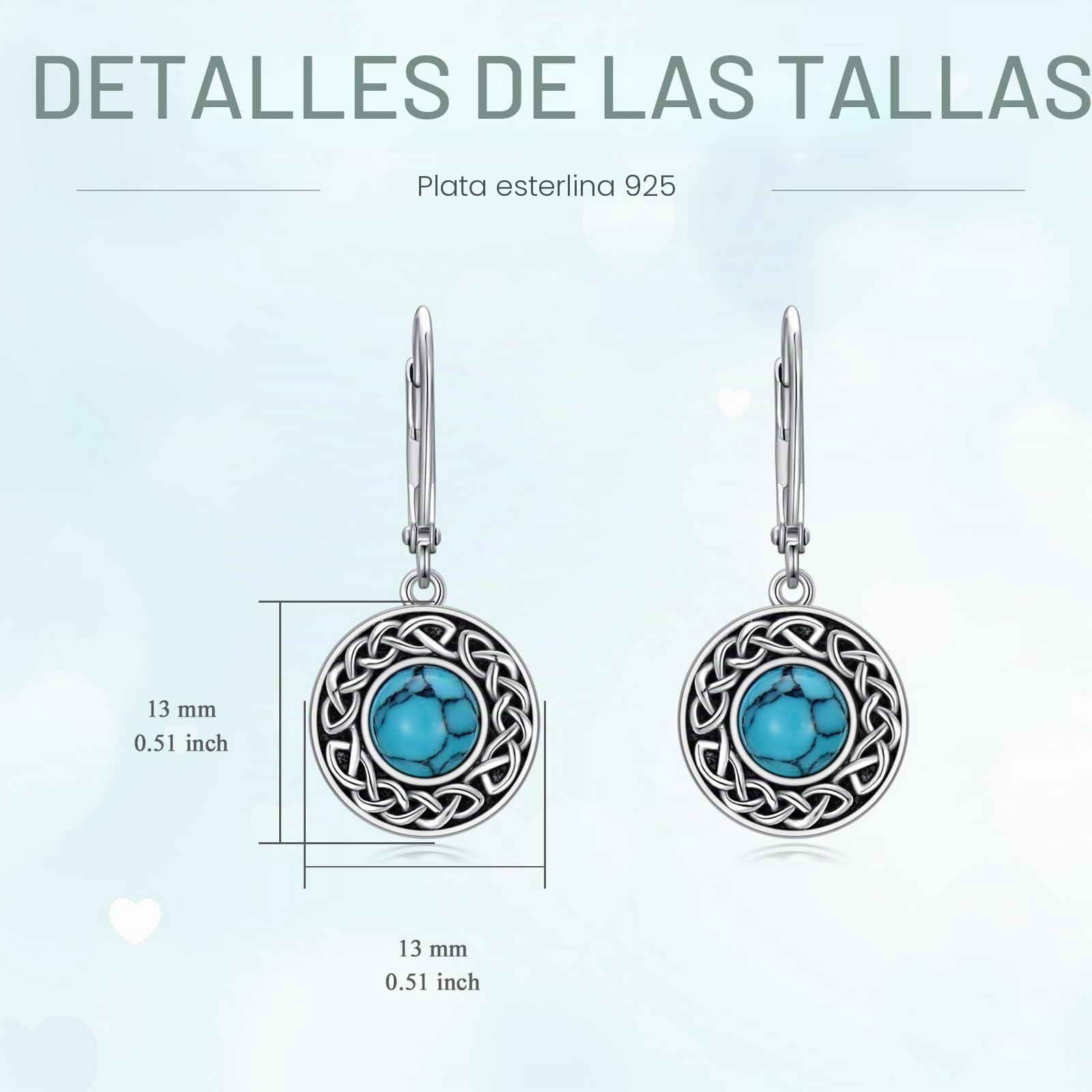 AXELUNA Pendientes de plata de ley 925 turquesa con nudo celta boho redondo turquesa gota pendientes de joyería occidental regalo para mujeres madre esposa