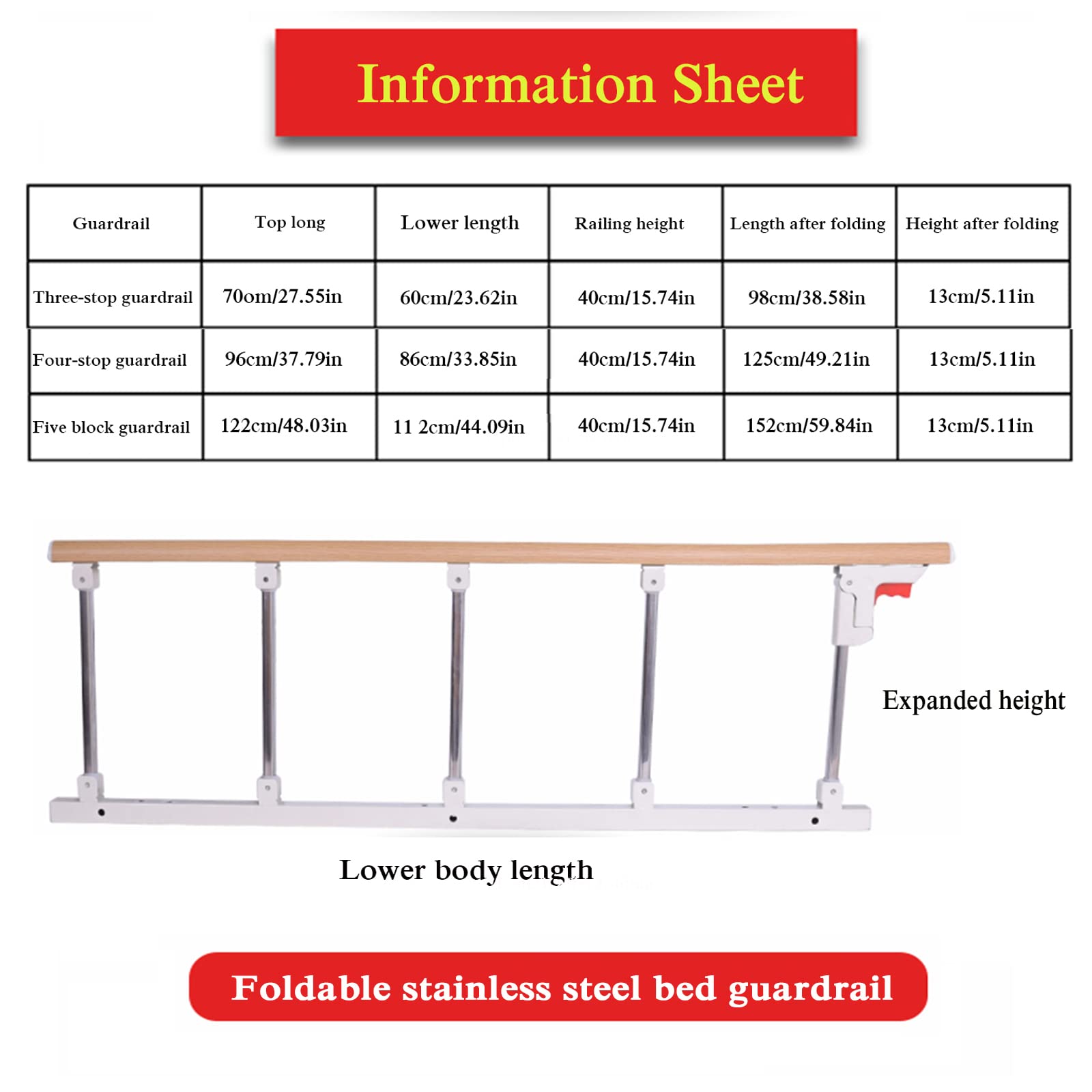 Acciaio Inossidabile Collassabile Cura della Casa Parapetto del Letto,Parapetto Letto per Anziani,disabili,Adulti e Bambini,Protezione di Sicurezza parapetto per Letto,70x40cm/27.55x15.74in