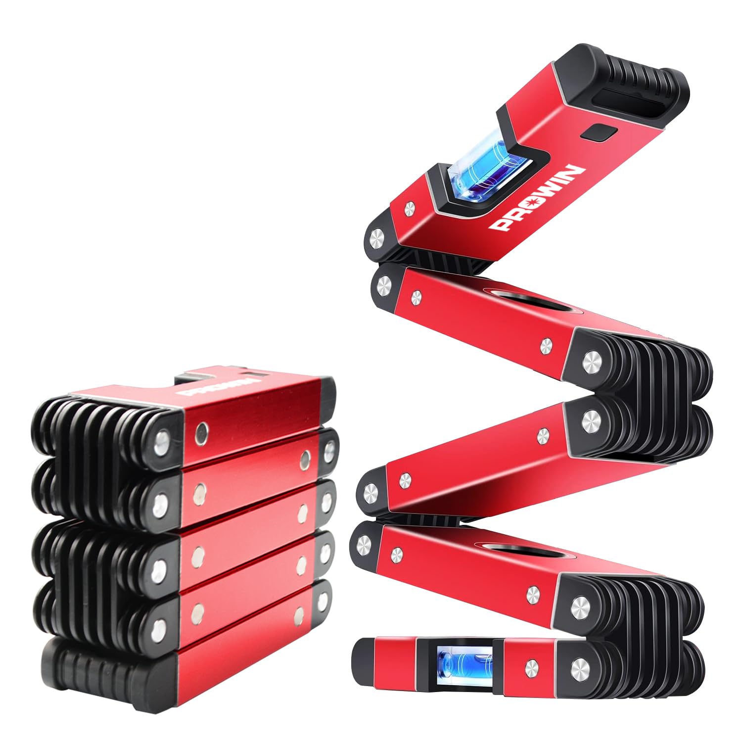 Prowin 28-Inch Multi-Function Foldable Level Tool, Magnetic Foldable Ruler with 45°/90°/180° Vials, Compact and Precise Angle Measuring Tool for