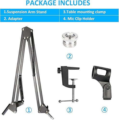 Miniatura 6 de Soporte de micrófono con parabrisas de espuma para bola de nieve azul, soporte de brazo de tijera de suspensión con cubierta de filtro pop para