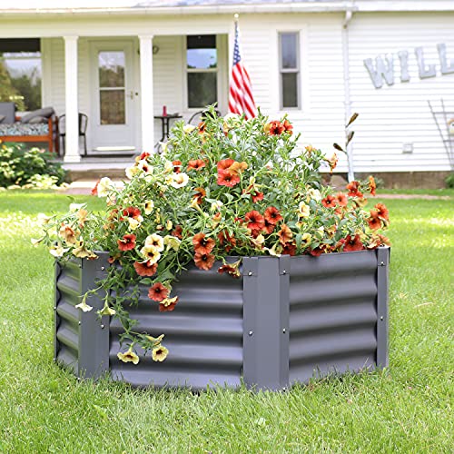 Sunnydaze Raised Metal Garden Bed Kit - Powder-Coated Steel 41-Inch Hexagon Planter For Plants, Flowers, Vegetables And Herbs - 16 Inches Deep - Gray #TOP1