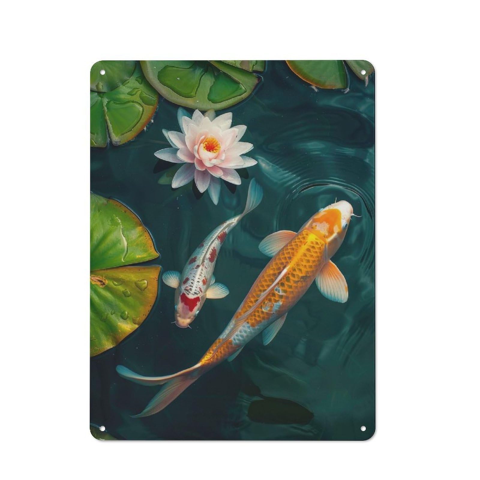 Junmoney Koi Fish And Water Lily Rustic Metal Wall Sign 40X30cm For Café Or Restaurant, Gift Idea At Christmas For Café Owners And Decorators