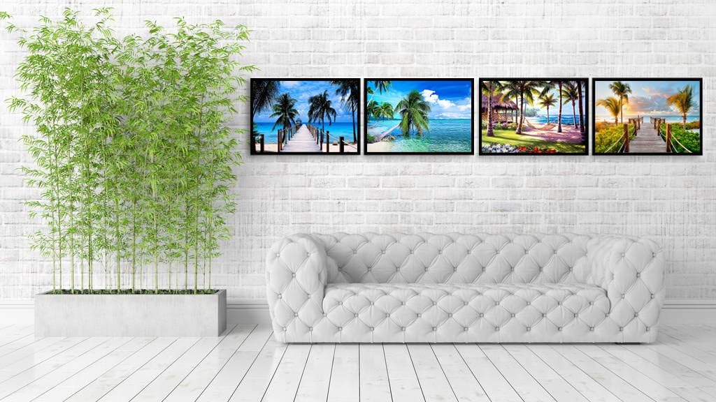 4 Pack 5D Diamond Painting Art Dotz Full Drill Diamond Paint by Numbers Beach Kits for Adults Kids Sea Holiday Palm Tree Hammock Scenery Landscape Wall Decor, 12X16inch