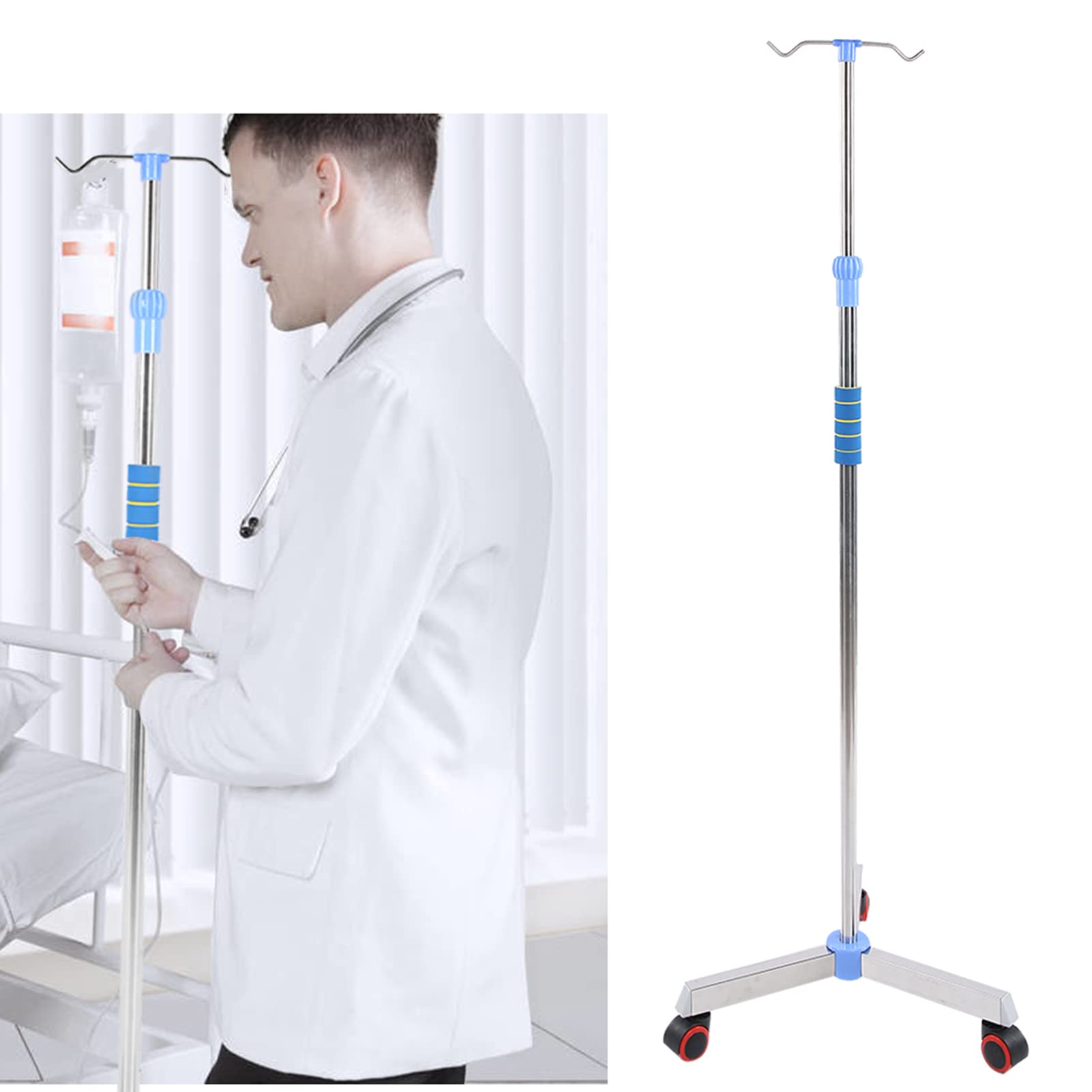 Supporto per Infusione con Asta Portaflebo Regolabile in Acciaio Inossidabile con Asta Portaflebo con 2 Ganci e Ruote per Clinica Domiciliare Al Che Promettiamo a