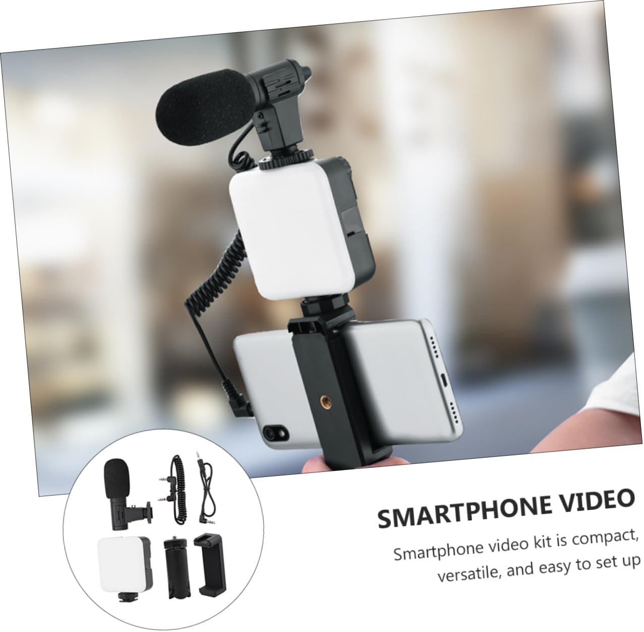 POPETPOP Smartphone Vlogger Kit 4pcs Adjustable Tripod LED Fill Light Phone Holder for Live Streaming Video Calls Vlogging