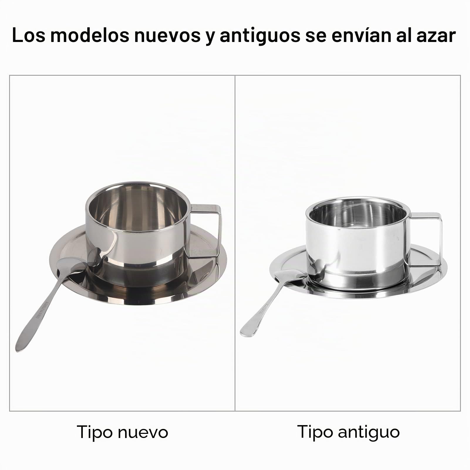 Alvinlite Juego de Tazas de café Taza de café de Doble Pared de Acero Inoxidable con platillo Taza Cuchara Mango Plata Taza